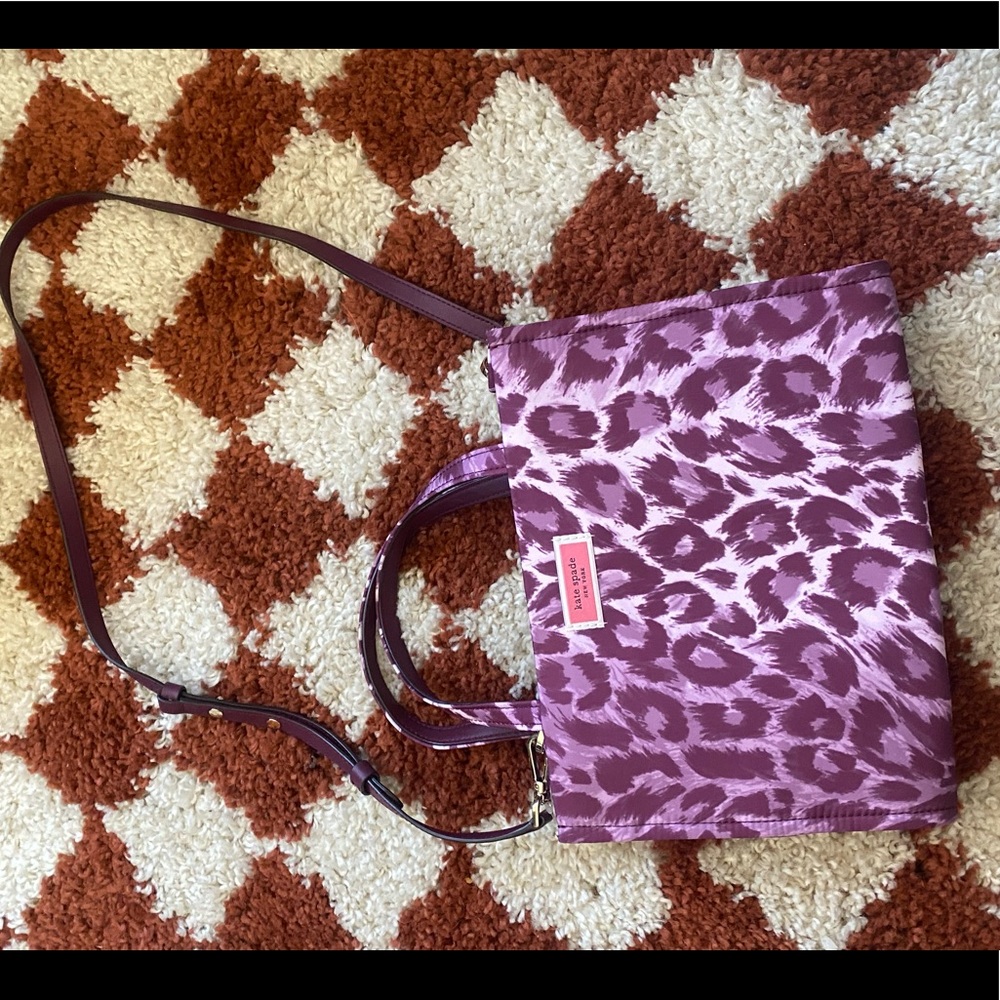 Kate Spade Rare YTK Purple Cheetah Nylon Sam Bag with Adjustable Crossbody Strap